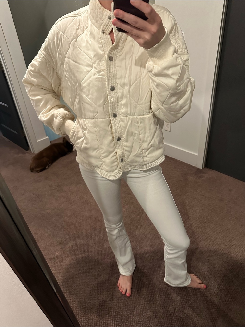 Blank NYC Cream Quilted Snap-Front Puffer Jacket